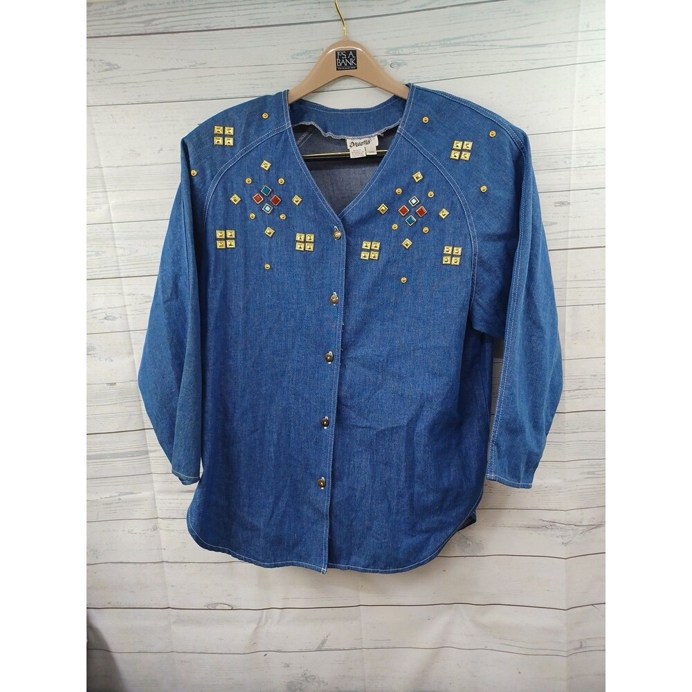 Dreams Blue Jean Jacket Sz L Denim Beaded Shacket